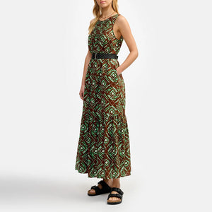 Peyot Maxi Dress in Brown/Green