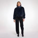 RINO & PELLE Pia Short Faux Fur Jacket with Hood in Night Grey
