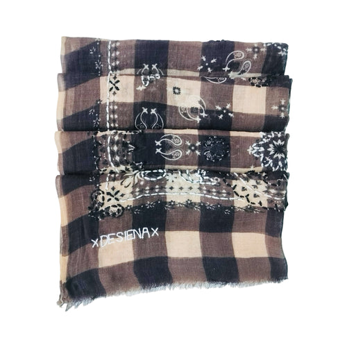DE SIENA Gingham Embroidered Check Scarf in Beige/Brown