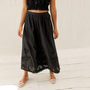 Paola Embroidered Skirt in Black