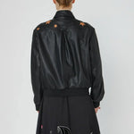 STELLA NOVA Starlight Leather Bomber Jacket  in Black