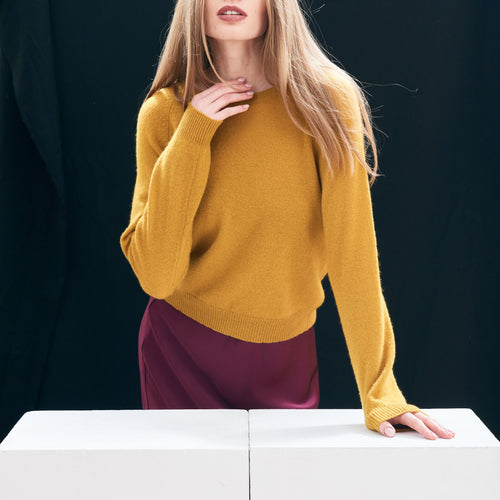 JUMPER 1234 Crop Crew Neck Jumper in Spicy Mustard