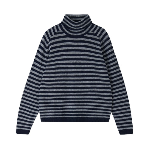 JUMPER 1234 Narrow Stripe Roll Collar Jumper in New Navy/Cloudy