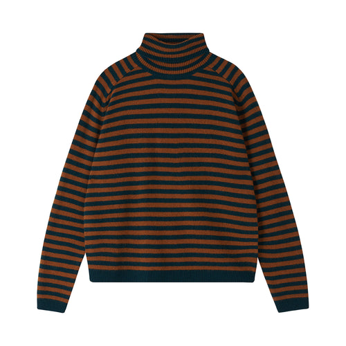 JUMPER 1234 Narrow Stripe Roll Collar Jumper in Sacramento/Saddle Brown