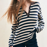 JUMPER 1234 Rugby Shirt Jumper in Latte/Dark Ink/Garlic