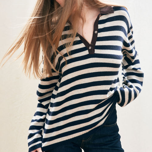 JUMPER 1234 Rugby Shirt Jumper in Latte/Dark Ink/Garlic