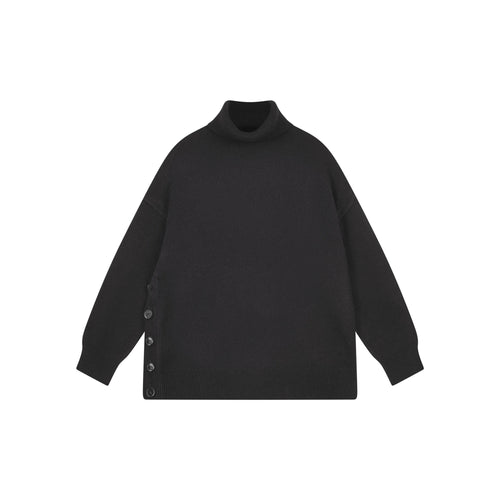 JUMPER 1234 Cashmere Wool Boyfriend Button Roll Collar in Black