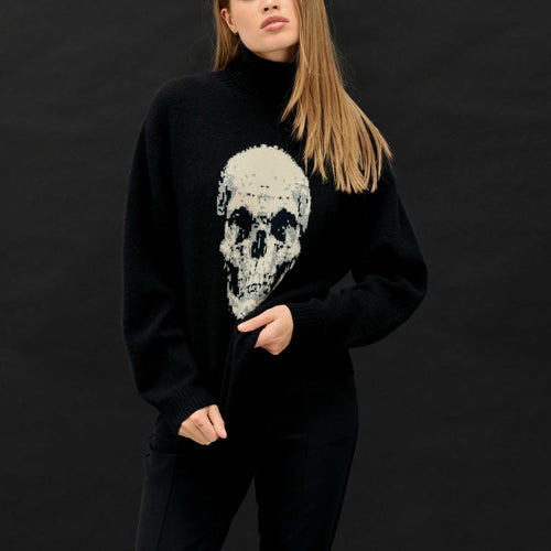 JUMPER 1234 Cashmere Wool Skull Roll Collar in Black