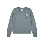 JUMPER 1234 Cashmere Wool Skull Patch Crew in Mid Grey
