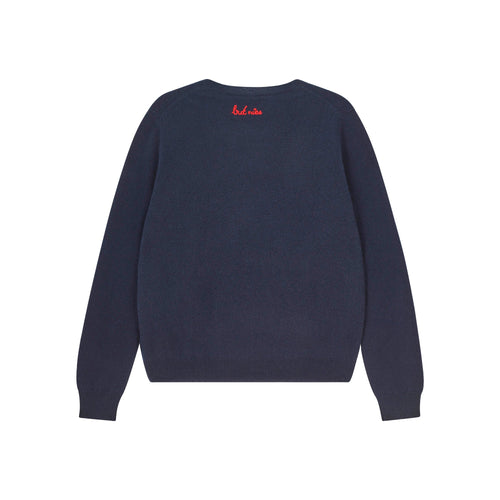 JUMPER 1234 Cashmere Naughty Crew in Navy and Red