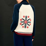 JUMPER 1234 Cashmere Wool Snowflake Zip Up in Cream and Navy
