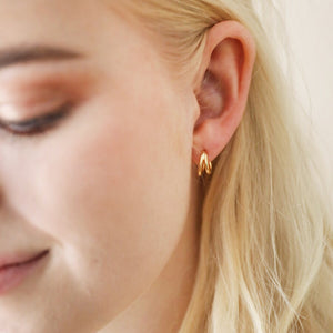 Double Illusion Huggie Hoop Earrings in Gold