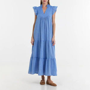 Erietta Frill Sleeve Dress in Blue