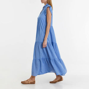 Erietta Frill Sleeve Dress in Blue