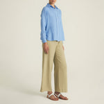 Linen Garment Dyed Wide Leg Trousers in Khaki