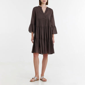 Mariani Tiered Dress in Brown