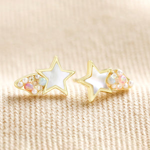 Mother of Pearl Shooting Star Stud Earrings in Gold