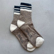IVY ELLIS Ladies Sandwood Slub Quarter Length Socks in Brown Marl/Navy