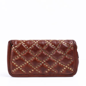 Quilted Leather Wallet with Studs in Cognac