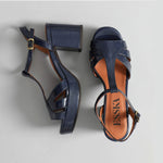 Charlie 70s T Bar Sandals in Navy Patent