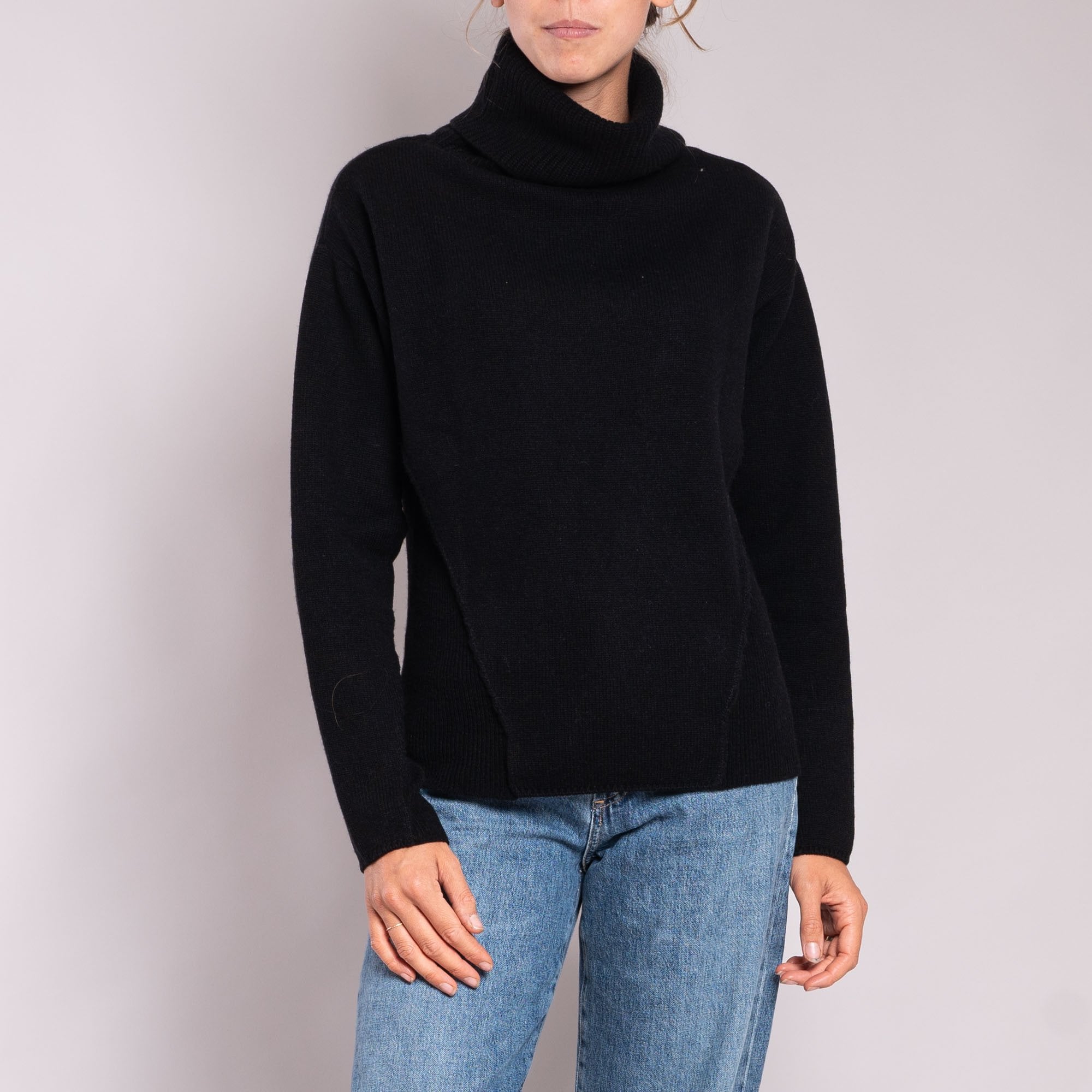 Black Chunky Polo Neck Jumpers With Black Jeans Jeans Black