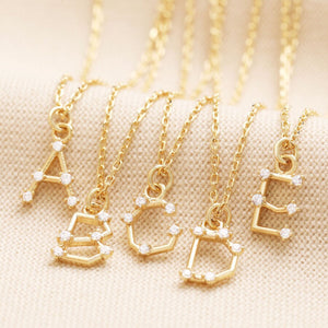 B Initial Crystal Constellation Necklace in Gold
