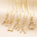 N Initial Crystal Constellation Necklace in Gold