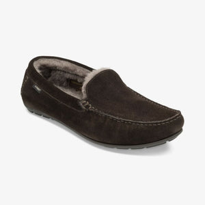 Guards Shearling Lined Suede Slippers in Dark Brown