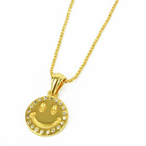 Smile Face CZ Outline Necklace in Gold