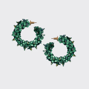 Small Flower Hoop Earrings - Green
