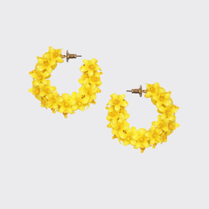 Small Flower Hoop Earrings - Yellow
