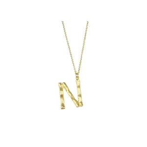 Bamboo Letter N Necklace in Gold