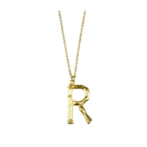 Bamboo Letter R Necklace in Gold