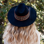 Fedora Wide Brim Hat with Woven Band in Marine