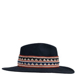 Fedora Wide Brim Hat with Woven Band in Marine