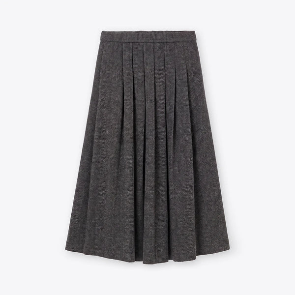 ROSSO35 Tweed Pleated Wool Midi Skirt in Dark Grey