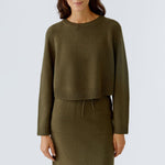 OUI Boxy Short Wool Mix Jumper in Khaki
