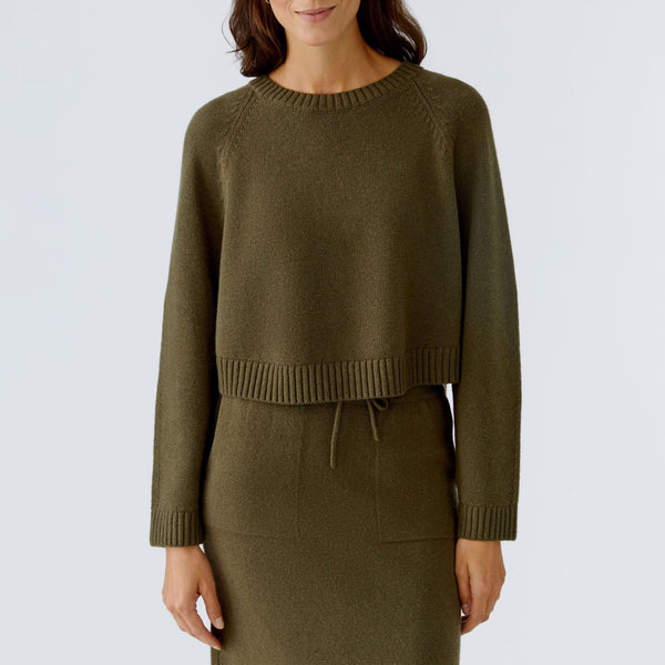 OUI Boxy Short Wool Mix Jumper in Khaki