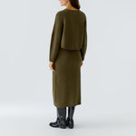 OUI Boxy Short Wool Mix Jumper in Khaki