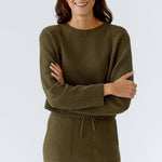 OUI Boxy Short Wool Mix Jumper in Khaki