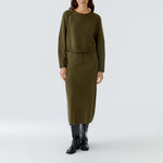 OUI Boxy Short Wool Mix Jumper in Khaki
