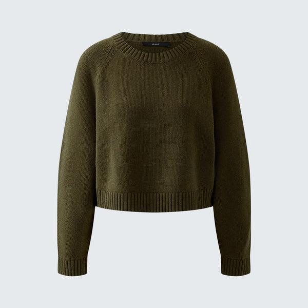 OUI Boxy Short Wool Mix Jumper in Khaki
