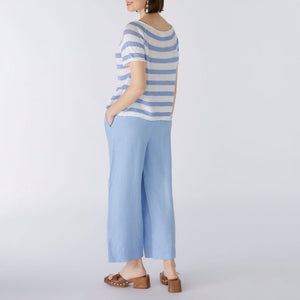 Stripe Linen T Shirt in Off White/Blue