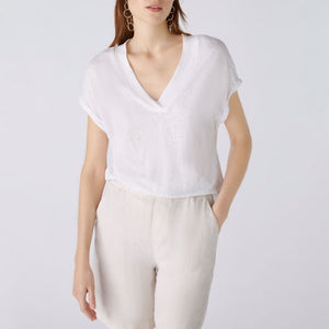 Linen V Neck T Shirt in Optic White
