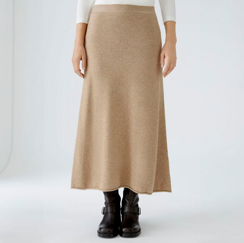 OUI Wool Mix Knitted Skirt in Beige Melange