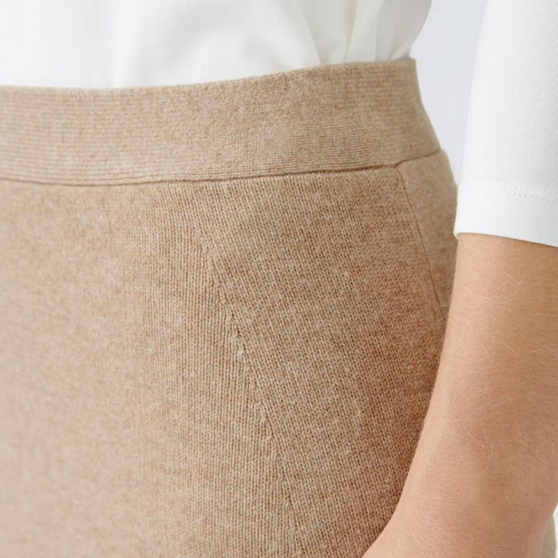 OUI Wool Mix Knitted Skirt in Beige Melange
