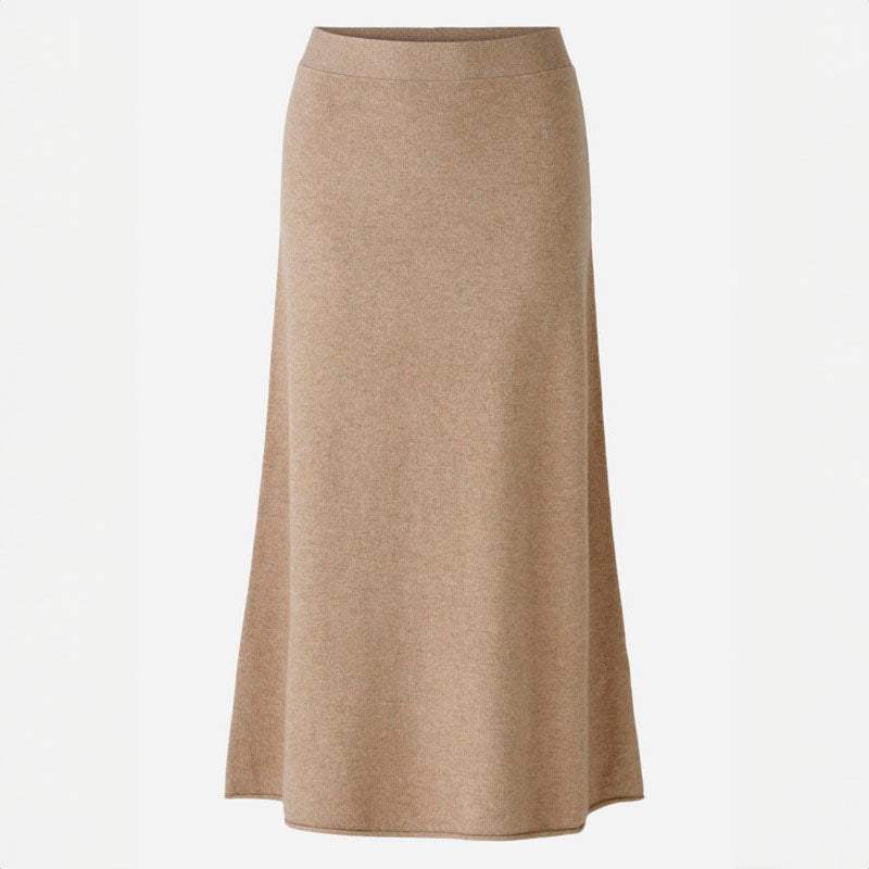 OUI Wool Mix Knitted Skirt in Beige Melange