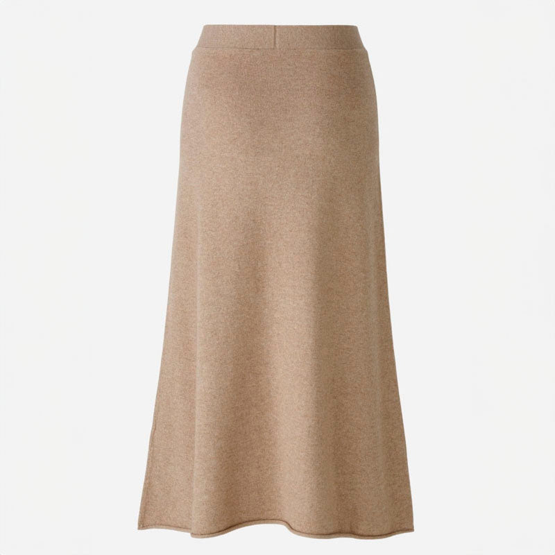OUI Wool Mix Knitted Skirt in Beige Melange