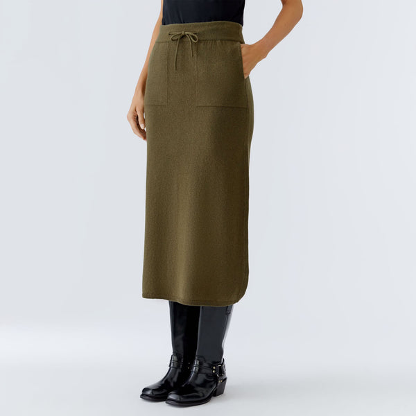 OUI Wool Blend Knitted Skirt in Khaki