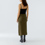 OUI Wool Blend Knitted Skirt in Khaki